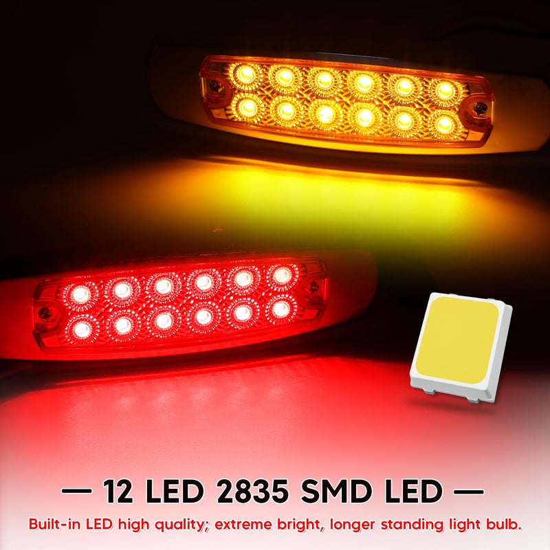 Ledvillage لمبة LEDفيلدج 20x 12V DC مستطيلة 6.4 بوصة عدسة شفافة حمراء فائقة السطوع LED 12 SMD مصباح إضاءة جانبي مسطح التركيب مع حافة كروم للجرار RV الشاحنة عالمي (20 قطعة) - Image 4